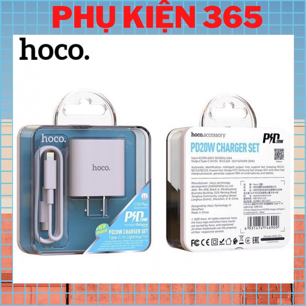 Bộ sạc nhanh c76 plus type-c ra pd3.0/20w/qc 3.0 (US) hàng chính hãng