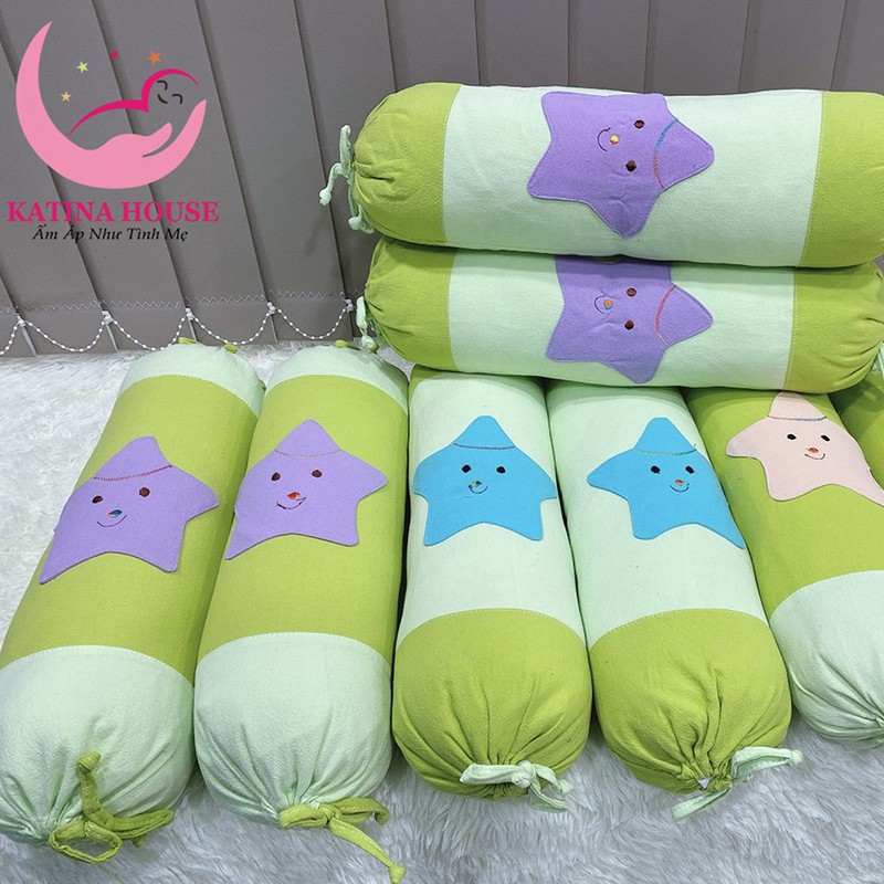 Cặp gối ôm trẻ em 50cm, vải cotton cara đắp hình sao nhiều màu dễ thương, gối êm ái mềm mại phù hợp cho bé dưới 1 tuổi