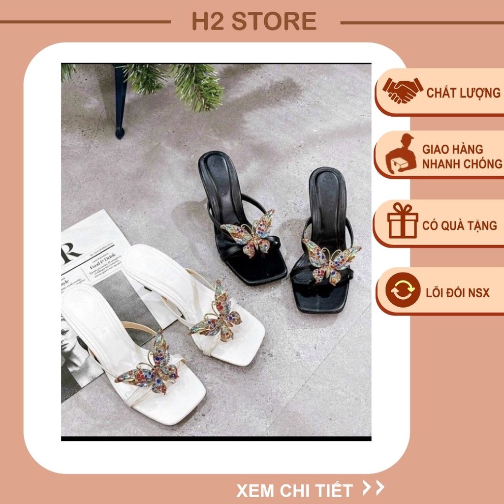 Gót chữ A phối Charm  Bướ/m đá 7 màu H2STORE siêu đẹp lạ 7cm hót nhất 2022