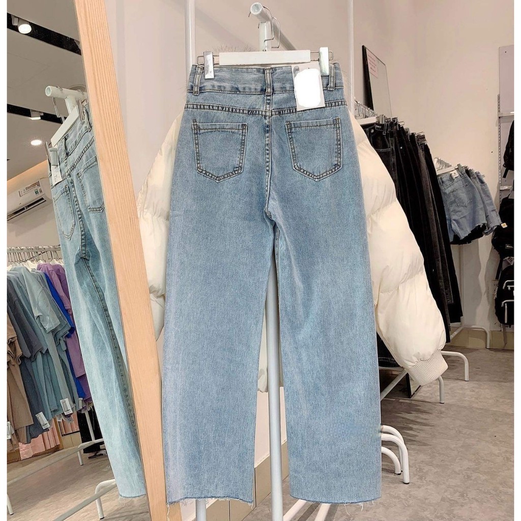 Quần Jean Ống Rộng SIMPLE JEANS 03 Phối 2 Nút RÁCH GẤU Ulzzang Unisex | BigBuy360 - bigbuy360.vn