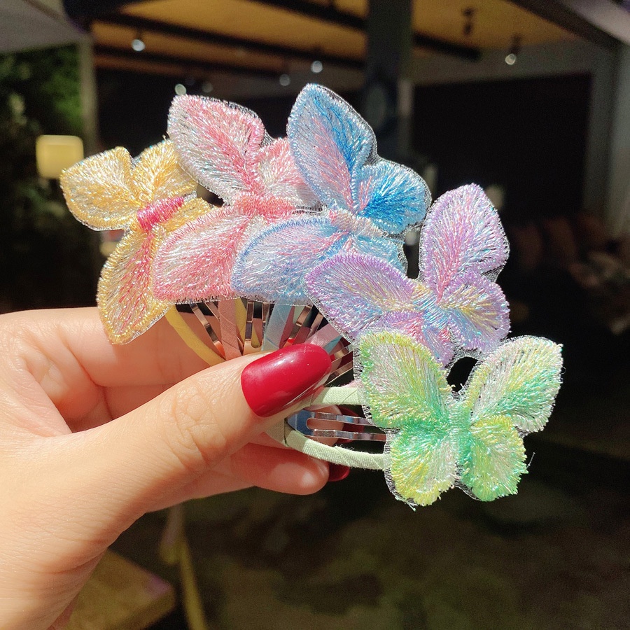 Set 2 Kẹp Tóc Thêu Hình Bươm Bướm Dễ Thương Cho Bé Gái