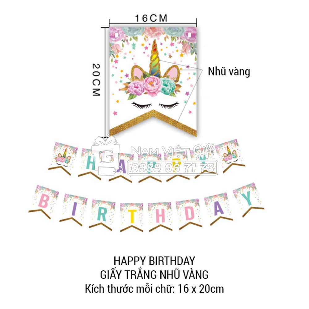 Dây Chữ Happy Birthday Trang Trí Sinh Nhật Nhũ Vàng Nhiều Màu