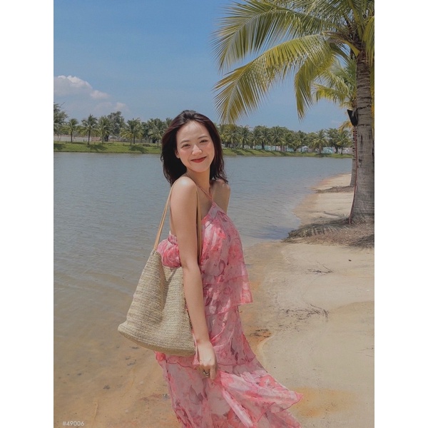 Đầm hoa cổ yếm nhiều tầng (49006)