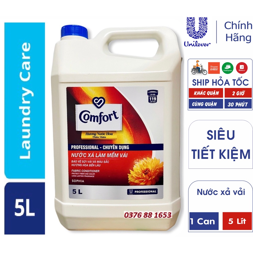 COMFORT Nước Xả Vải Hương Nước Hoa Thiên Nhiên Sophia Vàng 5l 5 lít Can Nhựa Chuyên Dụng Đậm Đặc 1 Một Lần Xả