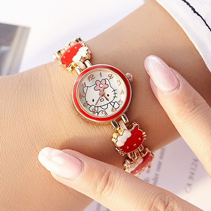 Hello kitty Đồng Hồ Đeo Tay Bằng Thép Không Gỉ Họa Tiết Hoạt Hình Dễ Thương Cho Bé Gái