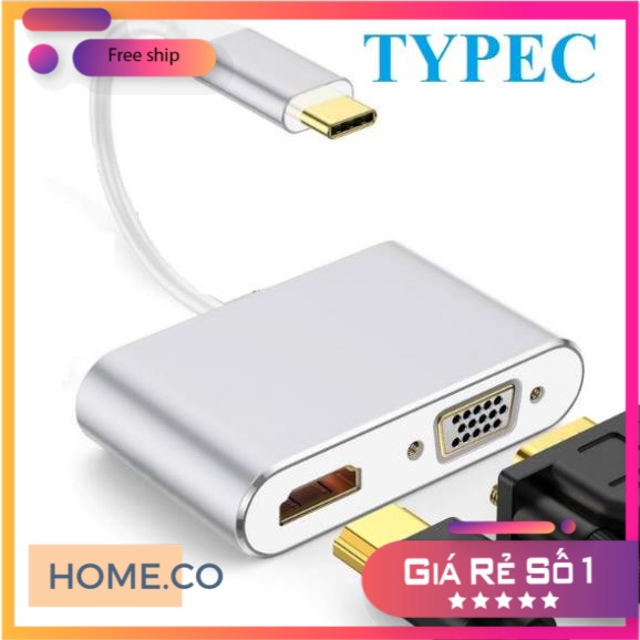 Bộ cáp chuyển đổi từ Typec sang HDMI + VGA 2K 4K cáp typec to hdmi kết nối tivi máy chiếu