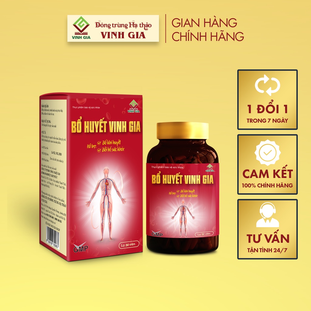 Viên Nang Bổ Huyết Đông Trùng Hạ Thảo Vinh Gia Giúp Nâng Cao Sức Đề Kháng Dành Cho Mọi Lứa Tuổi – Hộp 1 Lọ x 30 Viên