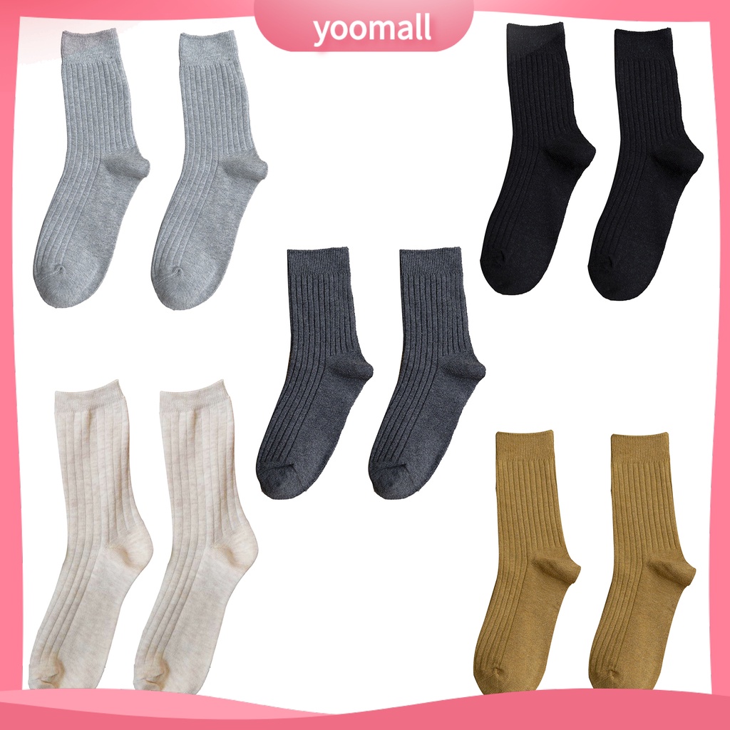 Tất cotton cổ trung màu trơn thoáng khí thời trang xuân đông cho nữ