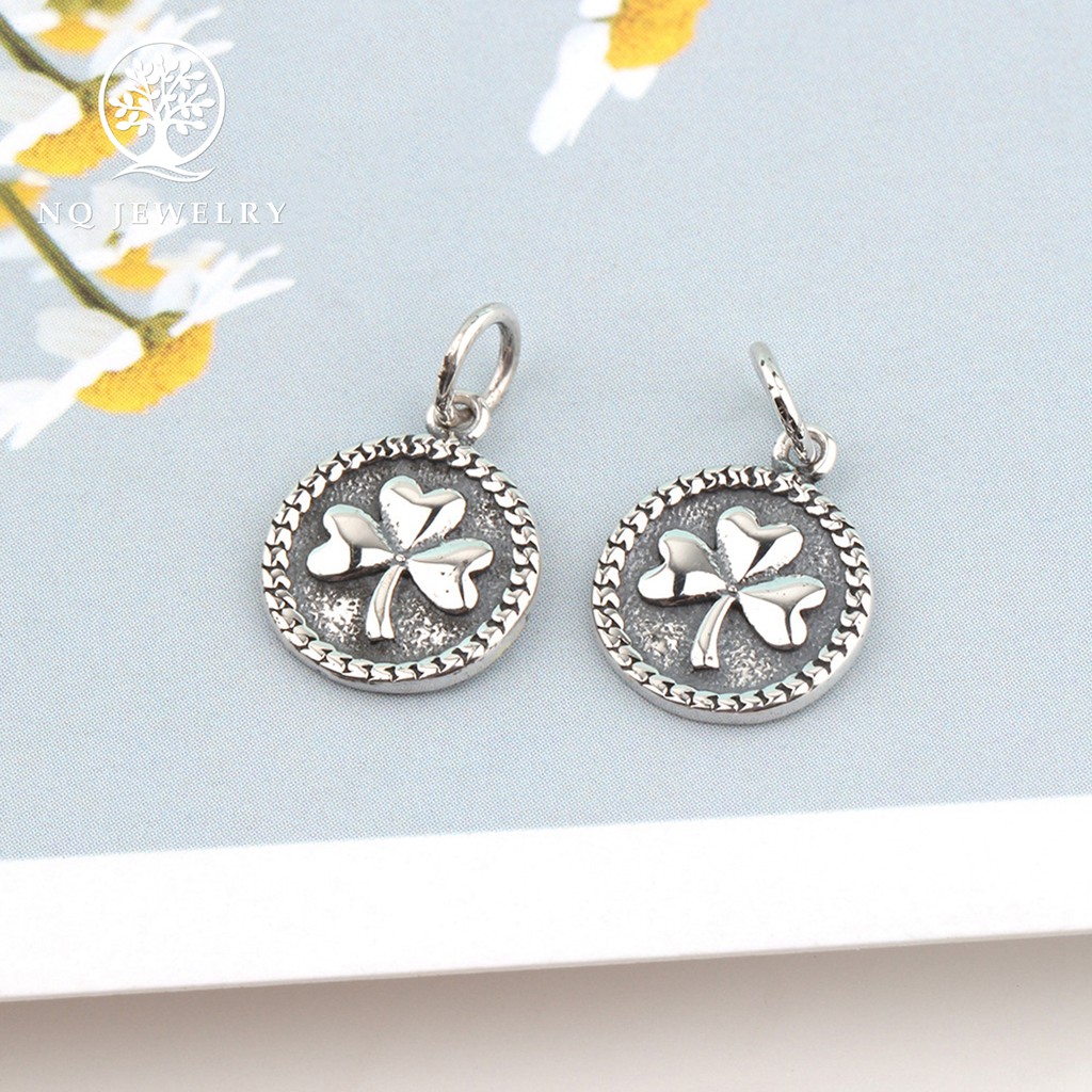 Charm bạc tròn khắc cỏ 3 lá treo - NQ Jewelry