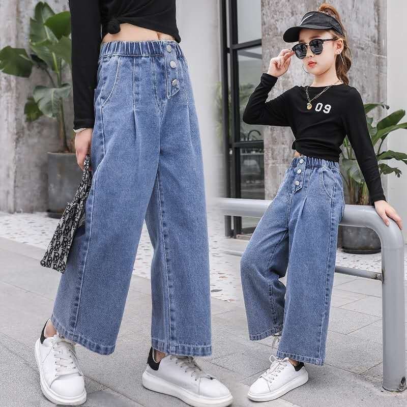 Quần jeans ống rộng phong cách Hàn Quốc cho bé gái