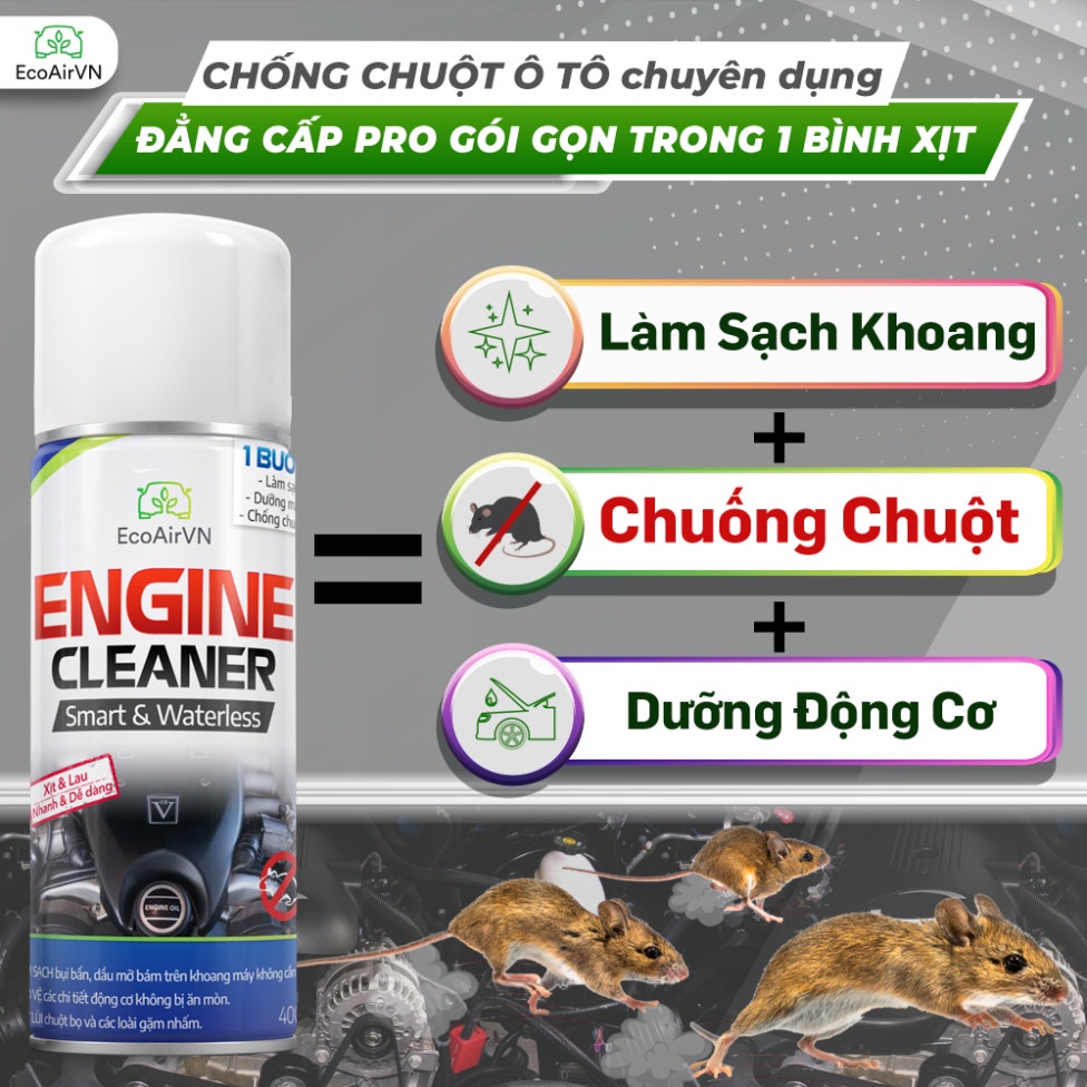 Chống chuột đuổi chuột diệt chuột khoang máy ô tô Engine Cleaner EcoairVn Lifetechstore đuổi chuột ô tô