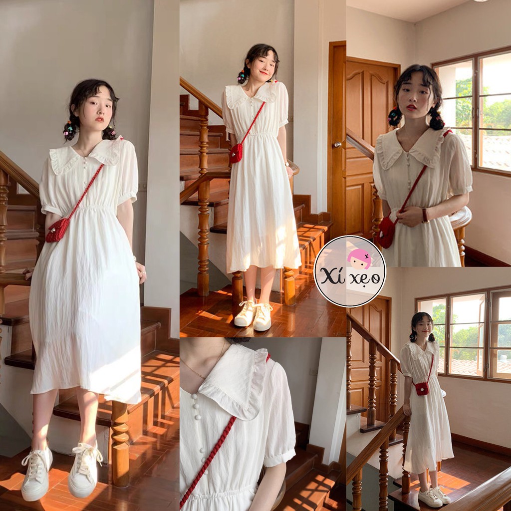 Váy trắng, đầm nữ babydoll dáng dài phong cách tiểu thư Hàn Quốc xixeoshop - V45
