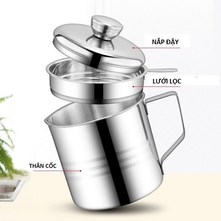 Bình lọc dầu ăn, CÓ GIÁ LỌC, inox 304 sáng bóng, cực đẹp