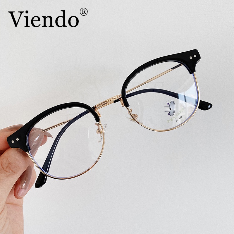 Gọng kính cận kim loại nam nữ VIENDO mắt tròn đổi màu chống ánh sáng xanh cao cấp thời trang cắt kính cận theo yêu cầu