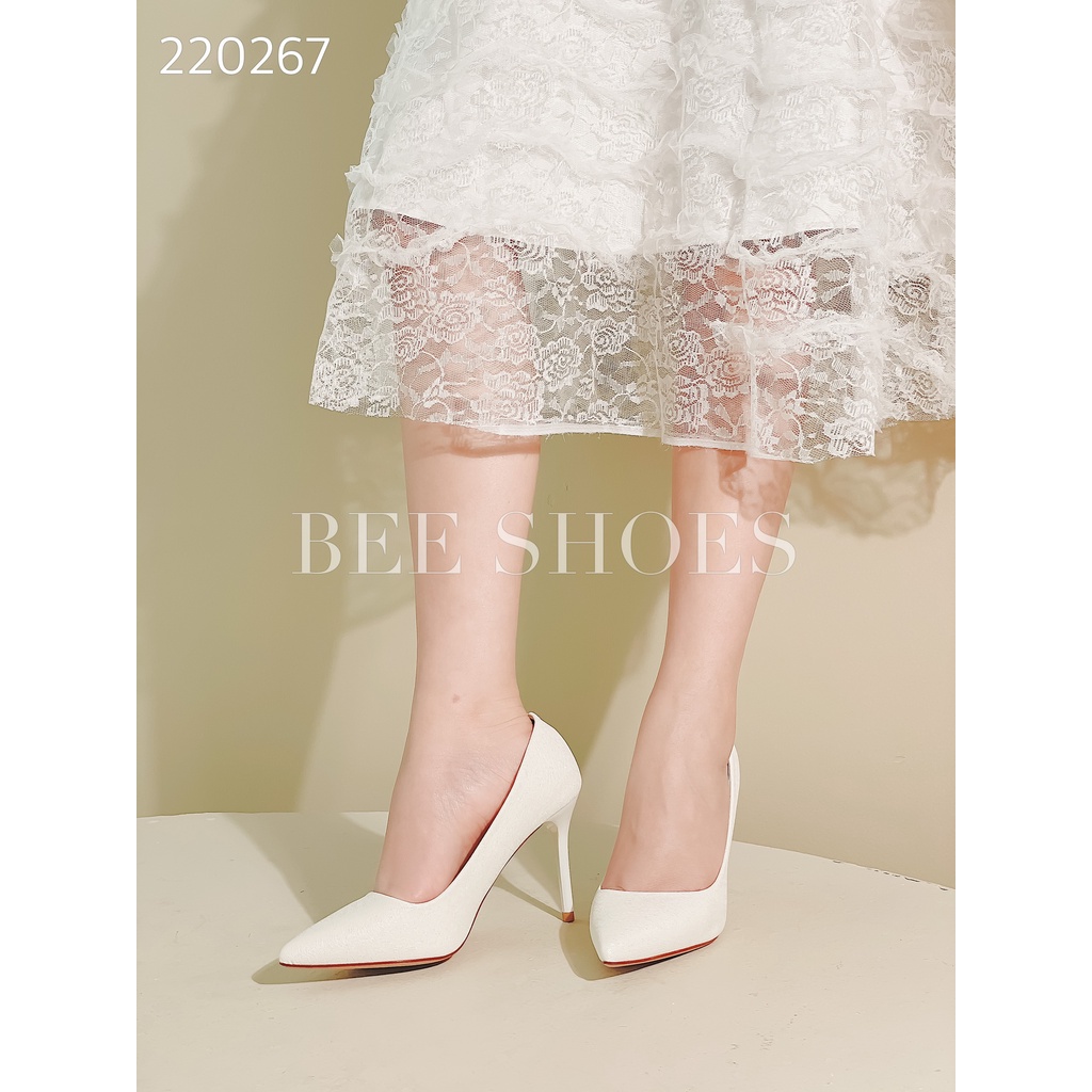 BEESHOES - GIÀY CAO GÓT NỮ MŨI NHỌN - GIÀY CAO GÓT NỮ GÓT NHỌN CAO 9 PHÂN SẴN MÀU TRẮNG 220267