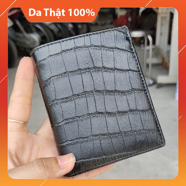 Ví Nam Da Bò - Bóp Da Bò Màu ĐEN Dáng Đứng Sang Trọng Dập Nổi Giả Vân Da Cá Sấu - Bảo Hành 24 Tháng