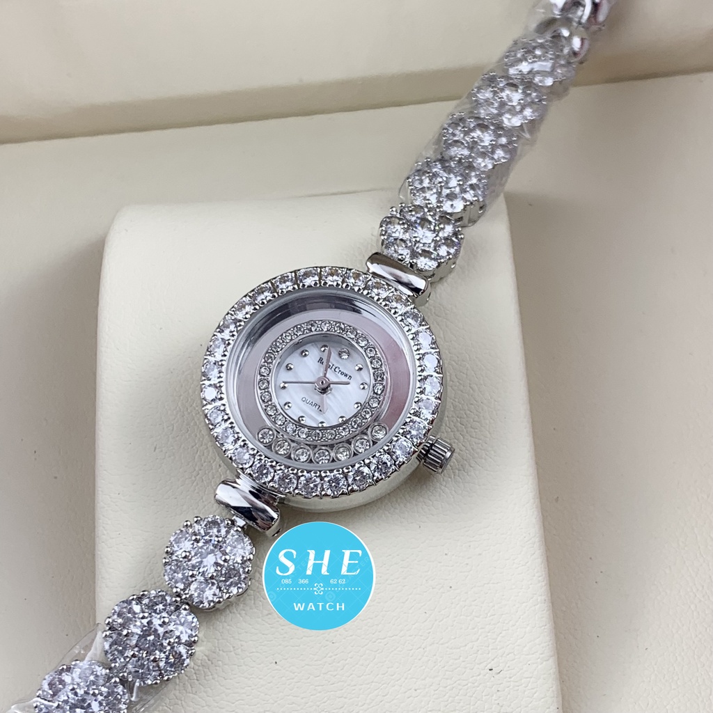 Đồng hồ nữ ROYAL CROWN Đồng hồ pin máy nhật mặt trắng đính đá ĐẲNG CẤP QUÝ PHÁI size 32mm