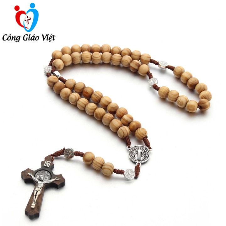 Vòng mân côi thánh giá 50 hạt gỗ cao cấp, chuỗi tràng hạt mân côi Công Giáo hạt gỗ hand made