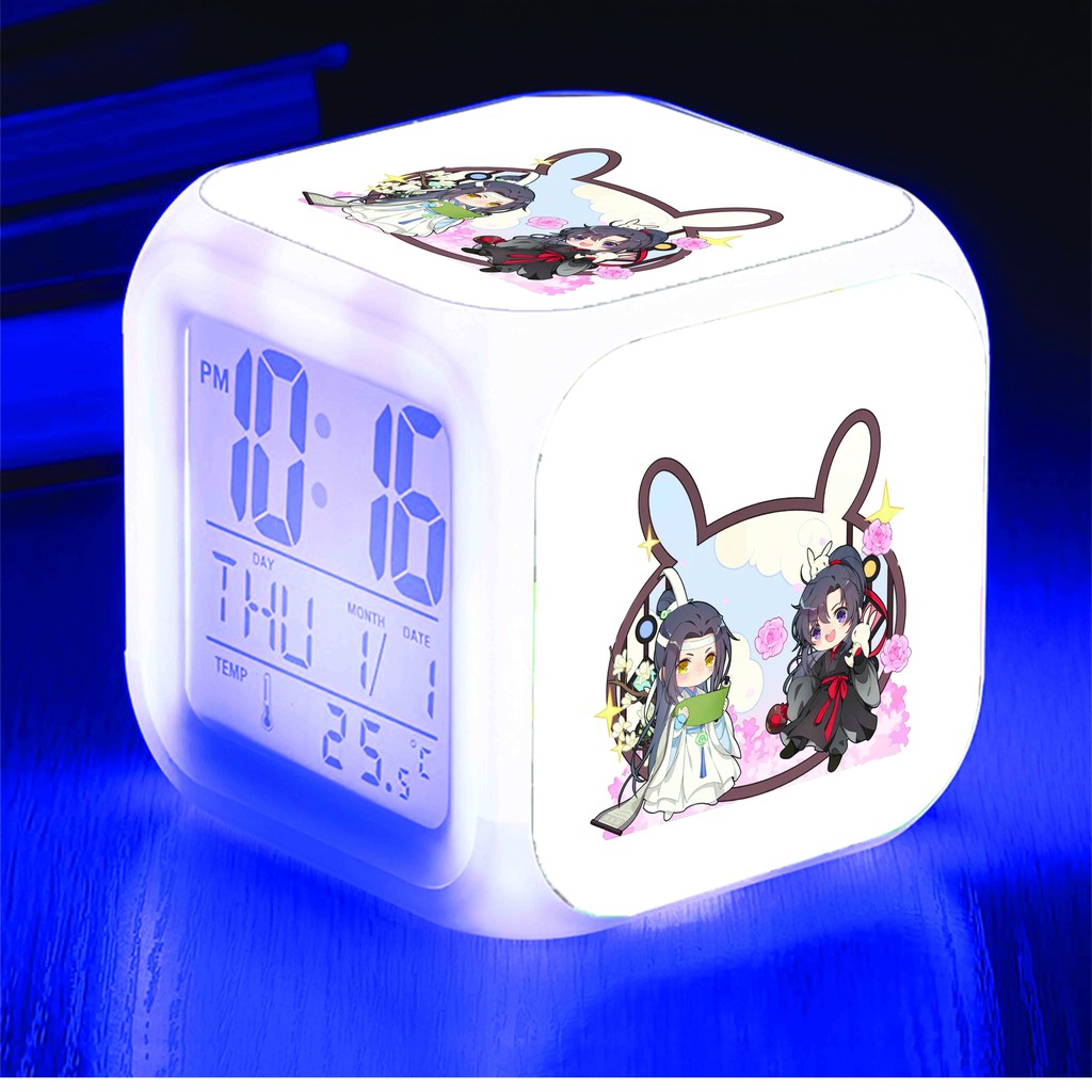 Đồng hồ báo thức để bàn in hình MA ĐẠO TỔ SƯ Mặc Hương Đồng Khứu đèn anime chibi LED đổi màu