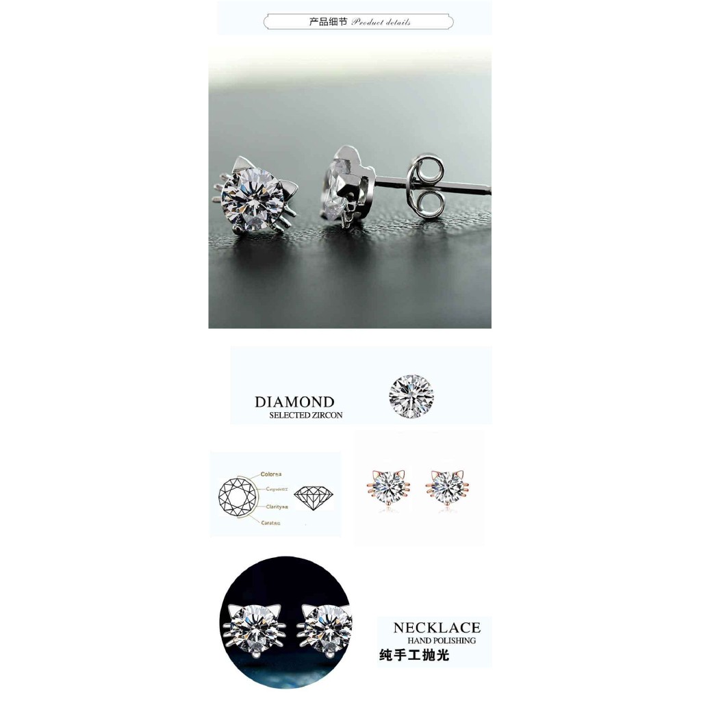 Đôi Khuyên Tai Hình Mèo Đính Đá Thời Trang Cho Nữ