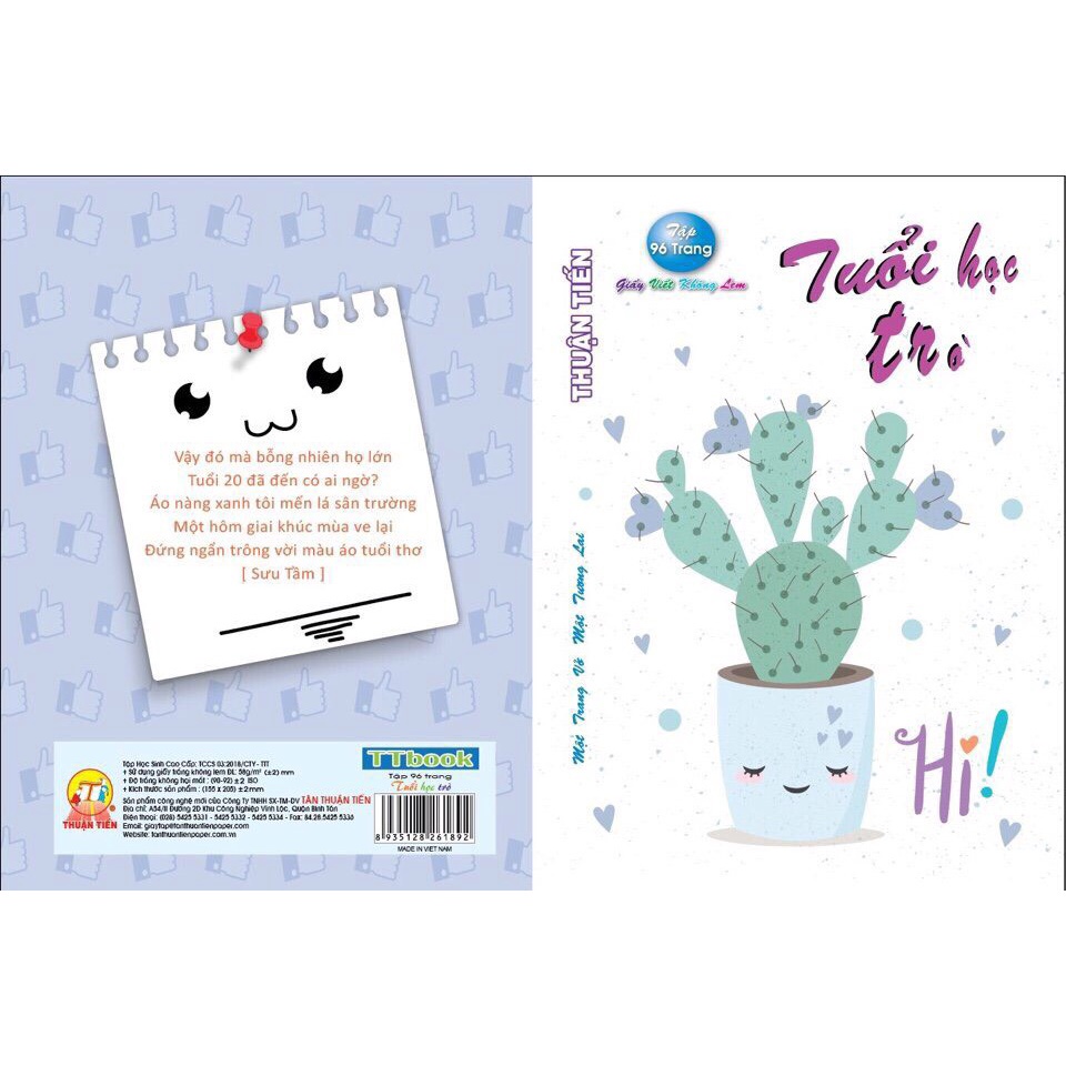 ( 1 Lốc ) Tập Vở Tuổi Học Trò 96 200 Trang KT:158x205mm Độ Dày 60 Gsm ( Mỏng ) Tân Thuận Tiến Camshop
