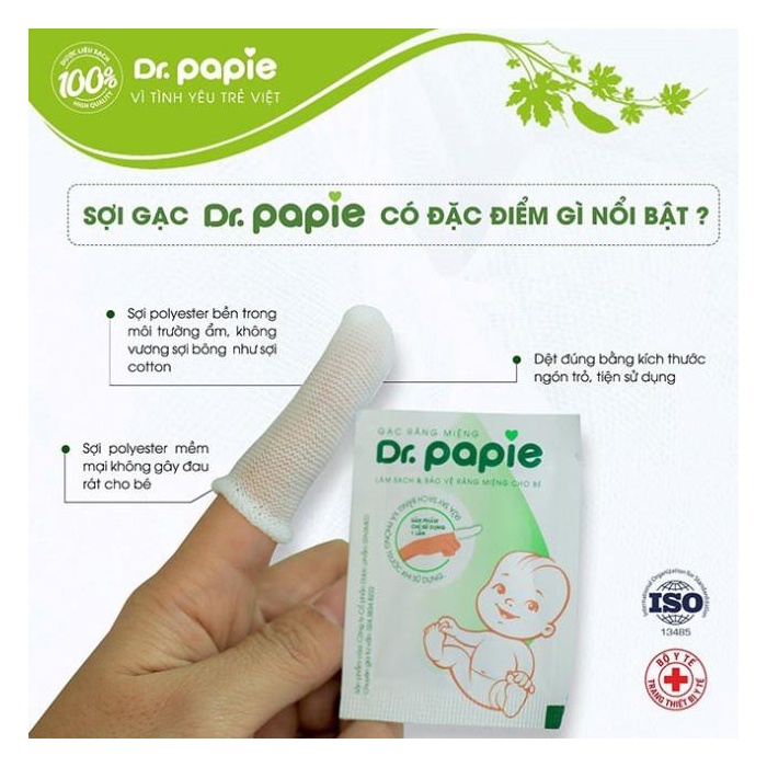 Gạc rơ lưỡi, tưa lưỡi cho bé Dr Papie vệ sinh lưỡi, răng miệng (hộp 30 gói)