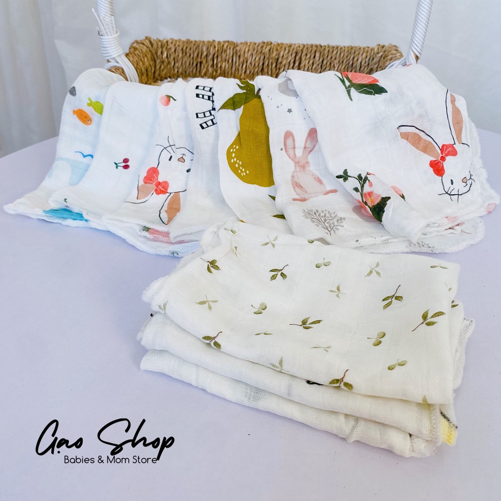 Sét 10 Khăn Sữa sợi tre 1 túi nhiều họa tiết Cho Bé Trai/ Bé Gái
