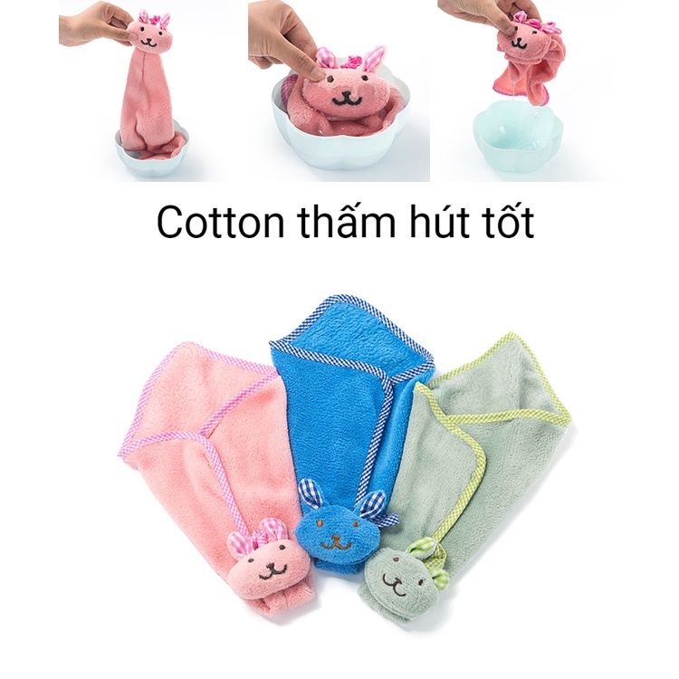 Khăn Lau Tay, Lau Bát Nhà Bếp Siêu Thấm Nước Có Móc Treo Hình Thỏ Đáng Yêu