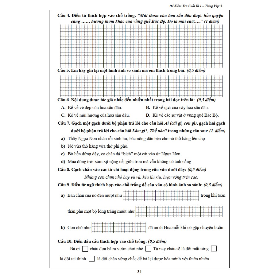 Sách - Đề Kiểm Tra Tiếng Việt 3 - Học Kì 1 (1 cuốn)