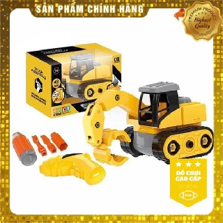 Đồ chơi STEM Can Xin Long - Xe cẩu và máy khoan (có thể dùng pin và âm thanh) CXL600-12E