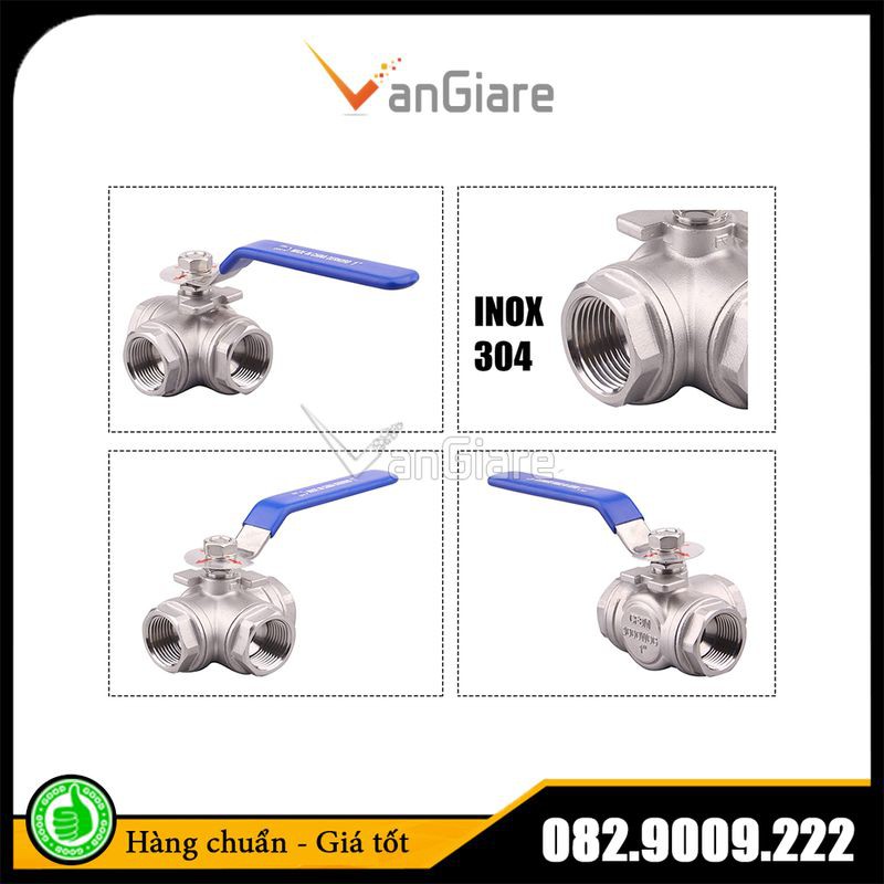 Van bi 3 ngã, van khóa 3 cổng inox phi 42 49 60 Đài Loan