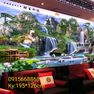 Tranh thêu chữ thập phong cảnh thiên nhiên giao hòa tuyệt đẹp kt 195*126cm