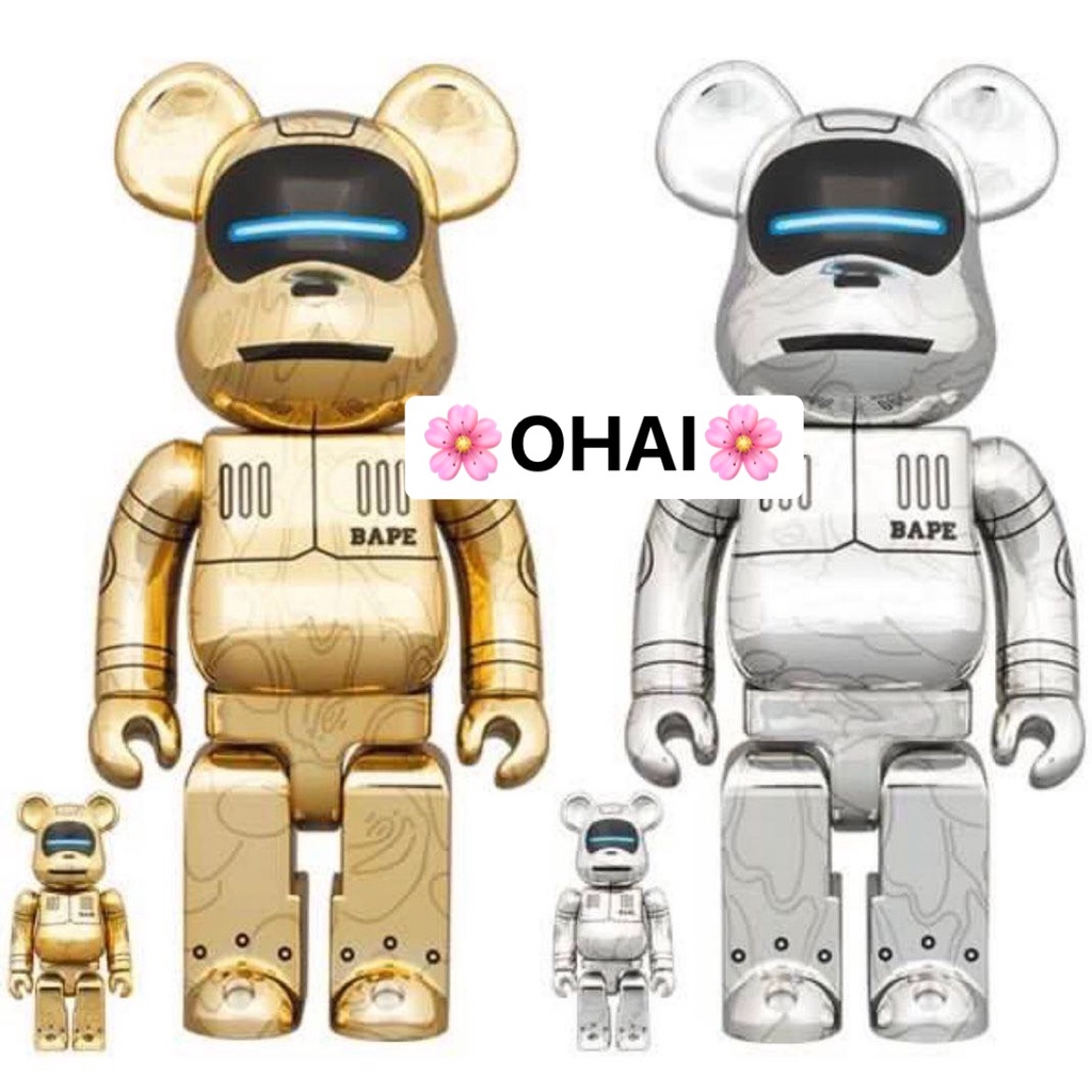 Bộ Mô Hình BearBricks Mới Nhất Tháng 2/2022 100% và 400% ABathing APE Phiên Bản Gold và Silver CHÍNH HÃNG