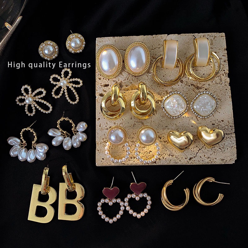 Bông Tai Đính Ngọc Trai Cao Cấp Phong Cách Baroque Hàn Quốc