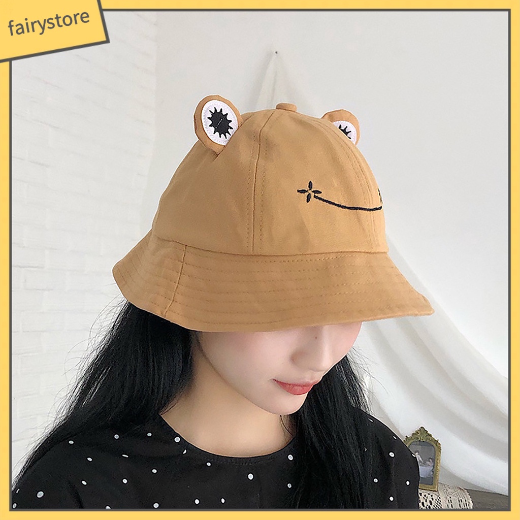 Nón bucket thêu hình chú ếch dễ thương dành cho nữ