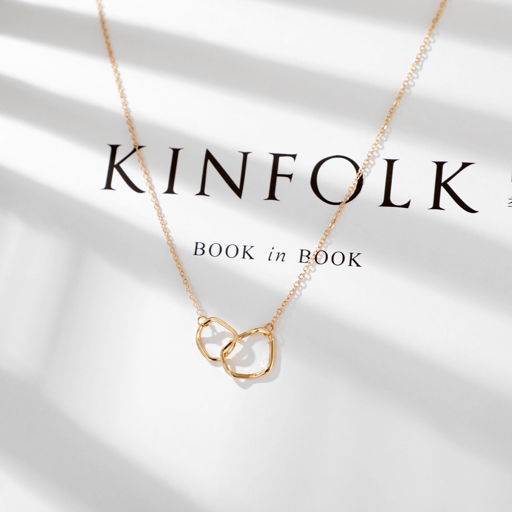 Vòng cổ thiết kế nhẫn đôi, Mặt tròn đơn giản, vòng cổ mặt trăng khuyết thiết kế nhẹ nhàng thanh lịch Phong cách Hàn Quốc