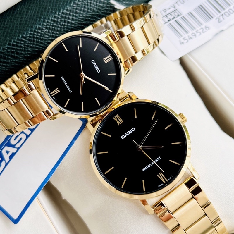 Đồng hồ Nam Casio MTP-VT01G-1B, đồng hồ chính hãng, dây vàng mặt đen