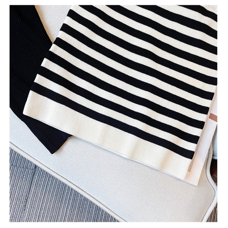 NUZIRO Bộ đồ  gồm áo dệt kim tay dài cổ tròn kẻ sọc và áo hai dây xinh xắn thời trang Hàn Quốc cho nữ (Có bán lẻ)
