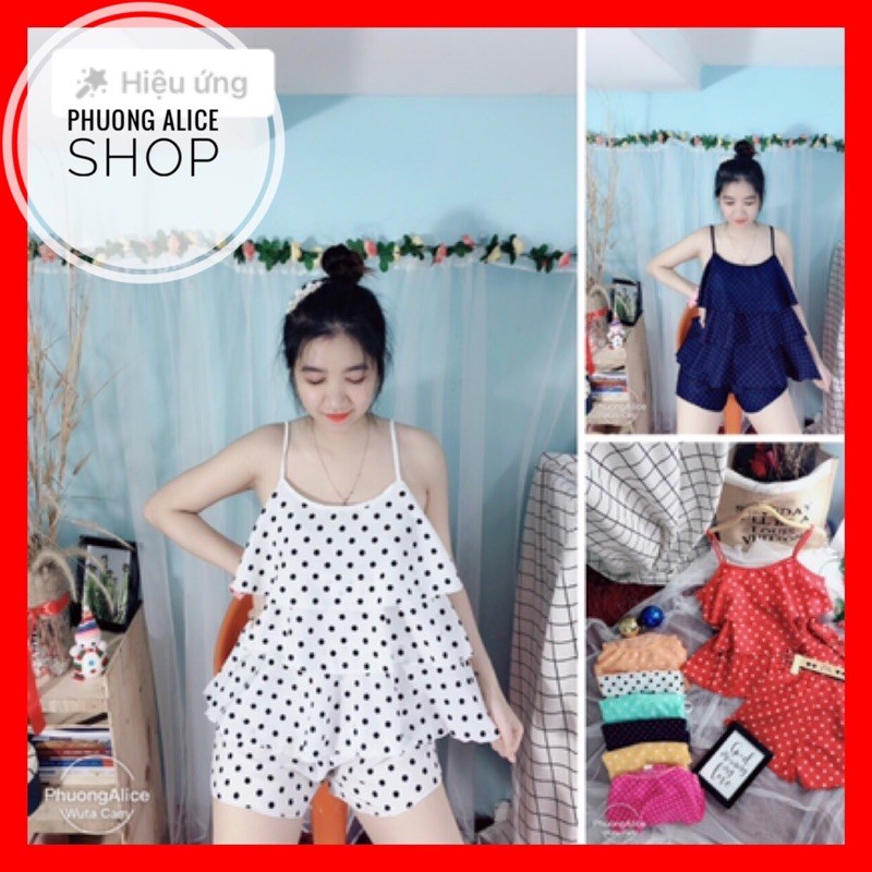 ❤️DỄ THƯƠNG CỰC❤️Đồ Bộ Đùi 2 dây, đồ bộ đùi ba tầng [ảnh+video thật]