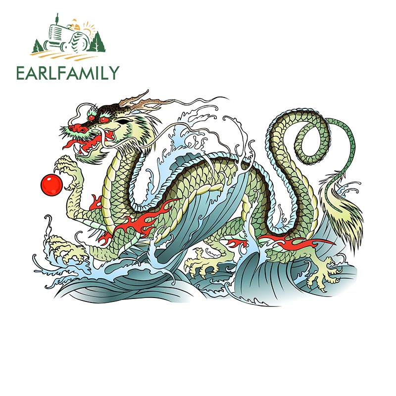Earlfamily Sticker vinyl Dán Kính Chắn Gió Thân Xe Hơi Họa Tiết Rồng Biển graffiti 13Cmx8.5Cm Chống Thấm Nước