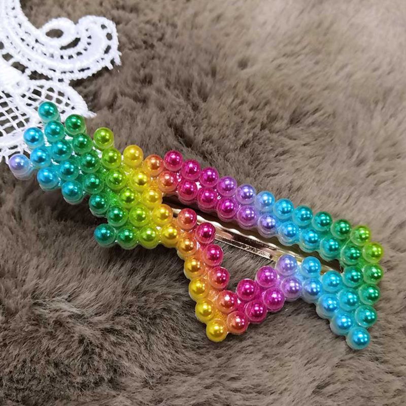 Youyo Kẹp Tóc Hợp Kim Đính Ngọc Trai Giả Màu Cầu Vồng Phong Cách Hàn Quốc Cho Nữ