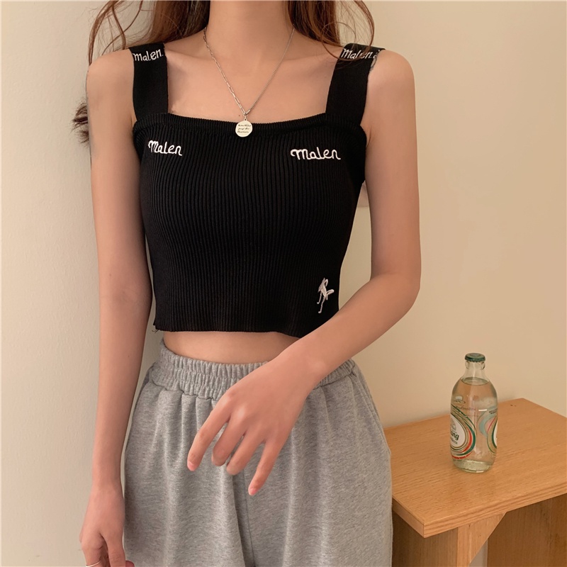 Áo Dệt Kim Hai Dây Dáng Ngắn Thời Trang Mùa Hè Cho Nữ