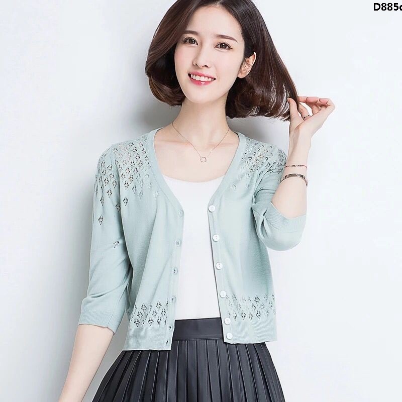 Áo Cardigan Dệt Kim Tay Lửng Chống Nắng Thiết Kế Dễ Thương