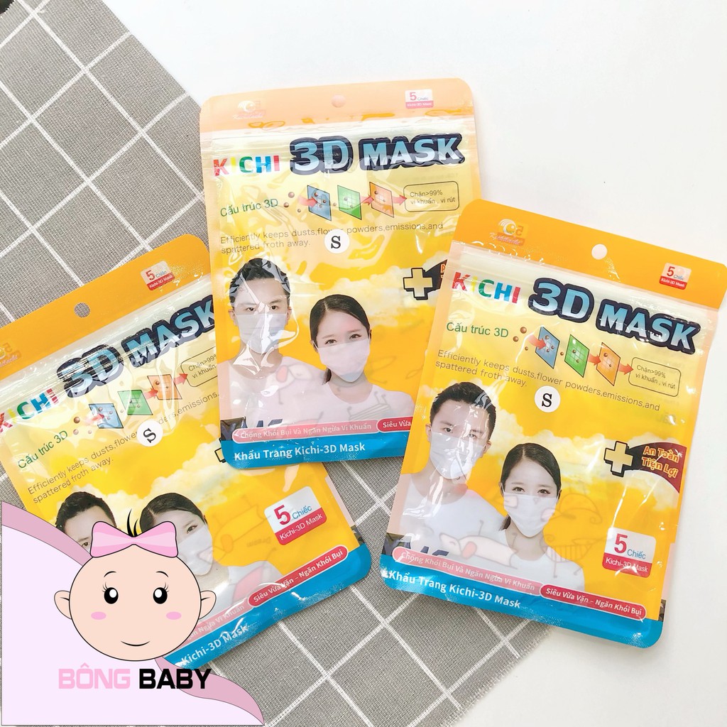 Khẩu trang Kichi 3D mask gói 5 chiếc cho bé 0-3y