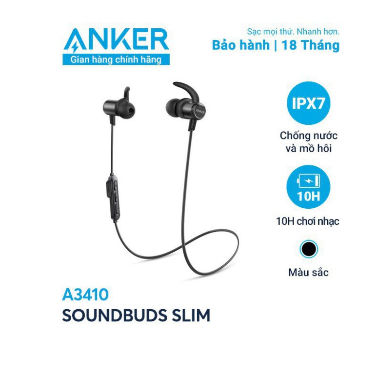 Tai nghe bluetooth SoundCore SoundBuds Slim by ANKER 10h chơi nhạc chuyên thể thao, gym- A3410