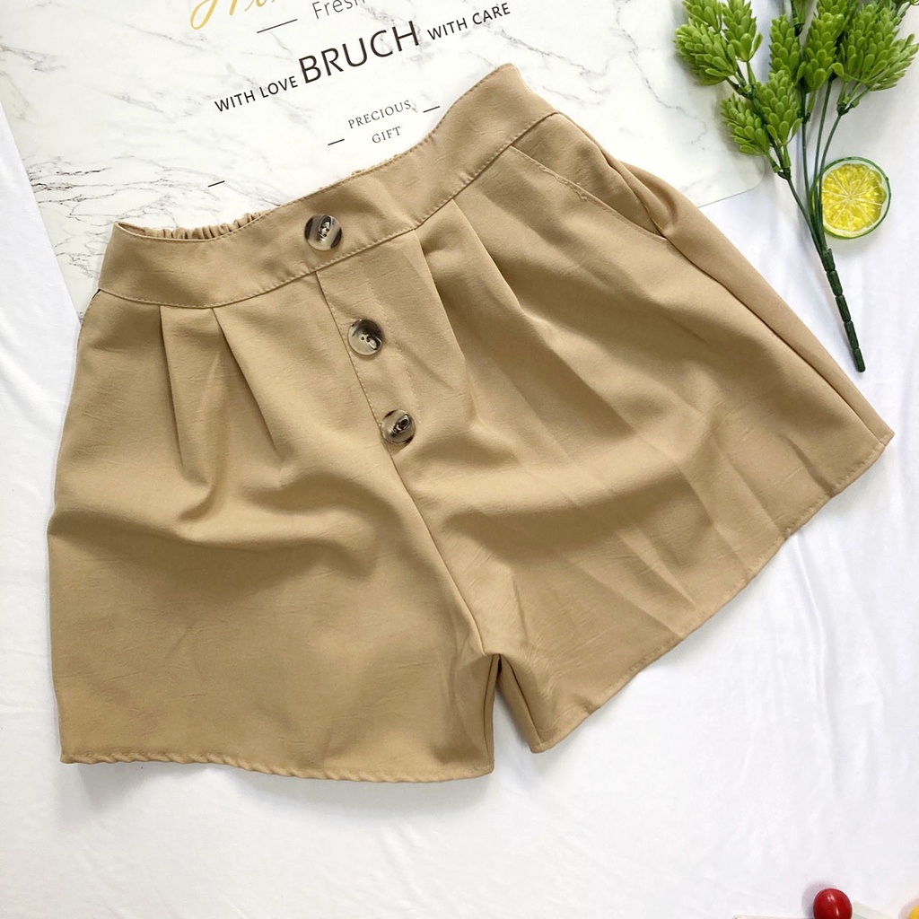 Quần đùi nữ từ 45-52kg - quần short nữ vải kaki mềm mát phối nút Lưng Cao - QU69