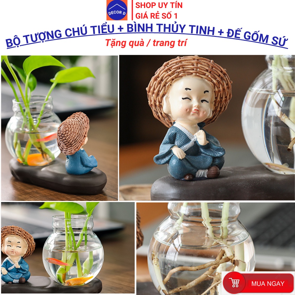 Combo tượng chú tiểu, tượng trang trí, bình hoa  lọ hoa thủy tinh decor trồng cây nuôi cá – Trang trí, tặng quà