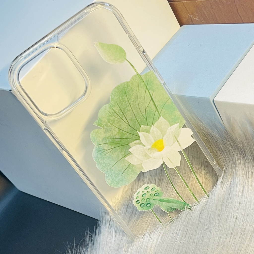 Ốp in thiết kế hoa sen phôi chống sốc viền mềm cao cấp dành cho Iphone13/13pro/13promax/12/12pro/12promax/11/x/xsmax/...