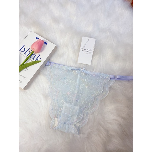 Áo Ngực - Áo lót mút vừa có gọng- Ren hoa màu xanh pastel - VoanMya - Pastel Bralette - R112