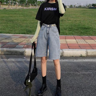 Quần jeans ngố nữ đai nút